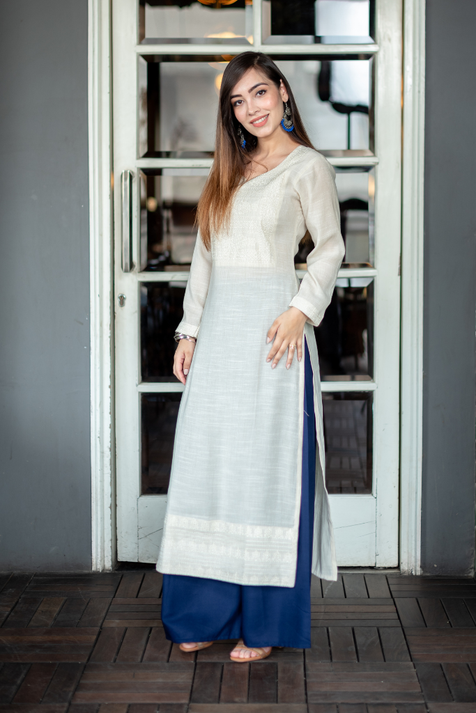 Shop Online Palazzo Suits Navy & Off-White Kurti With Plazo For Women –  Lady India