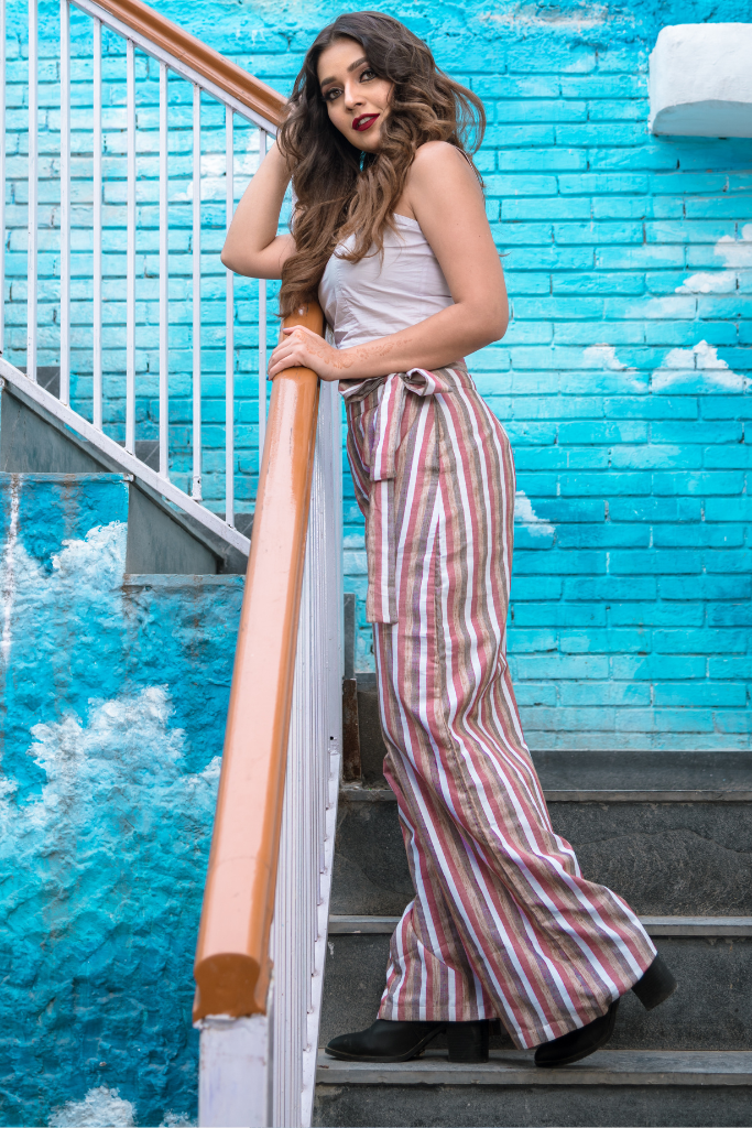 Strapped Crop and Striped Paper Bag Trousers