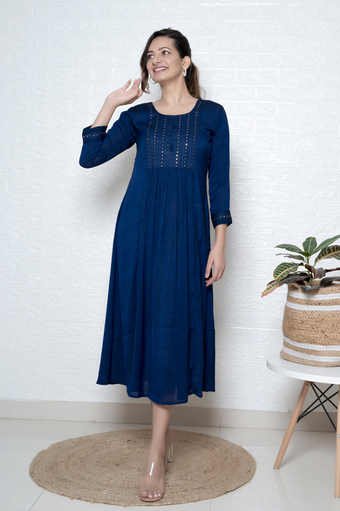 Blue Mirror & Thread Embroidered Dress
