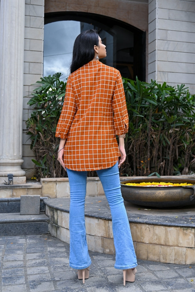 Rust Checked Double Buttoned Top