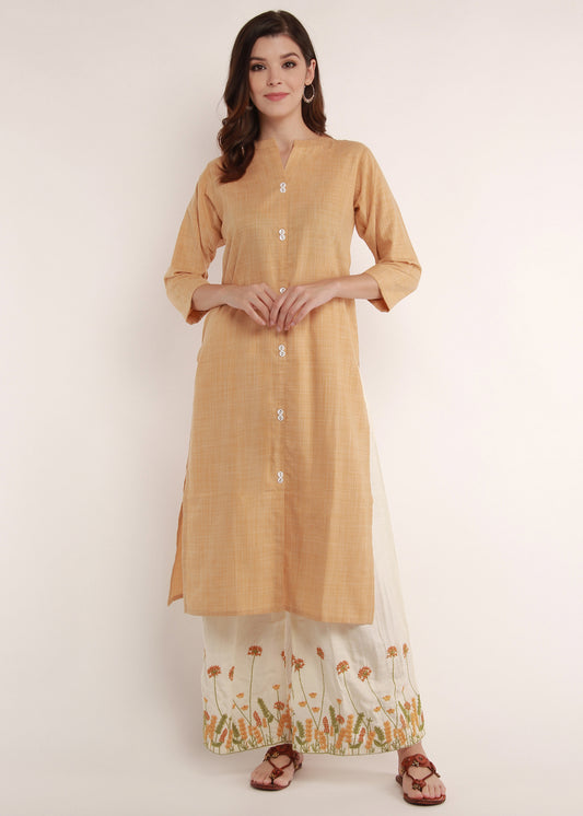 Sand Kurta with Floral Embroidered Palazzo
