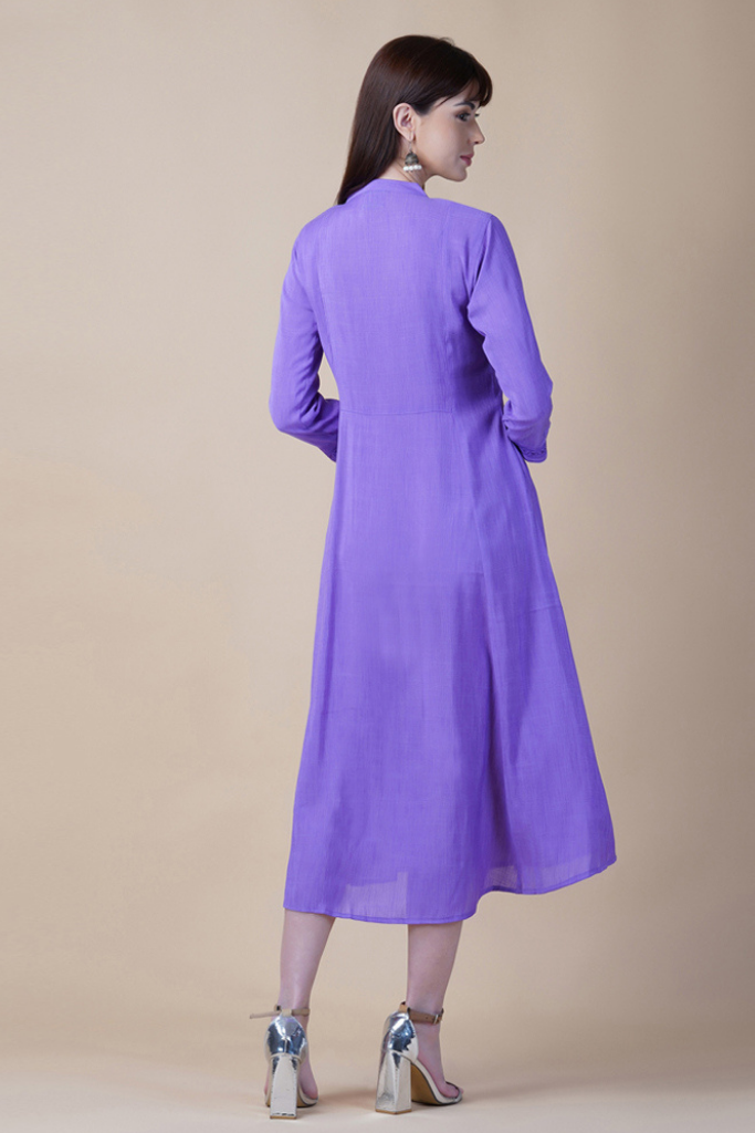 Lavender Thread Embroidered Gathered Yoke Dress